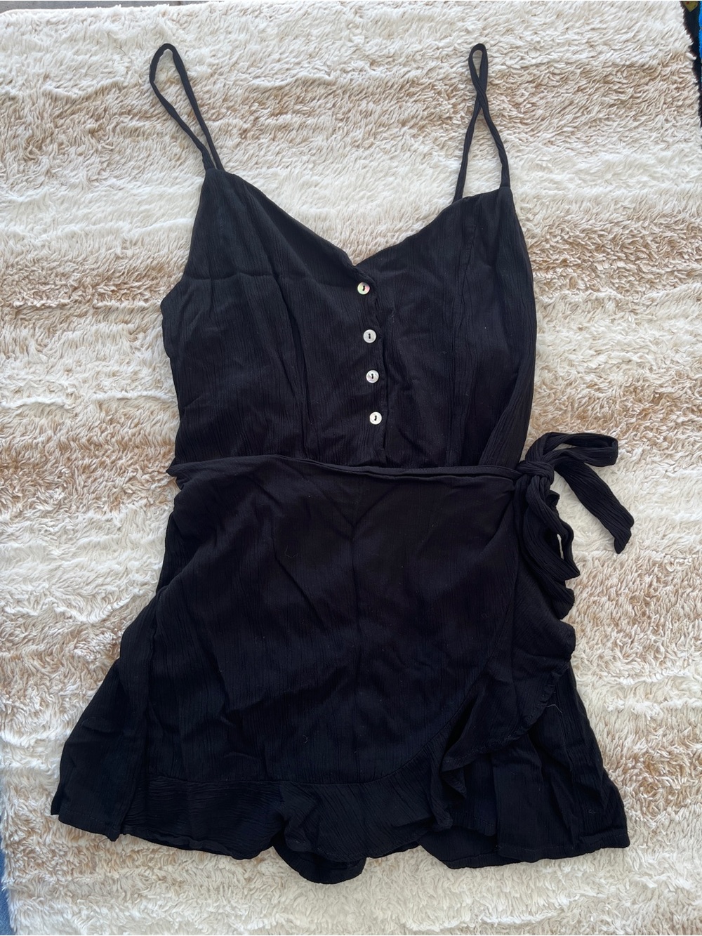 Lily Rose Black Spaghetti Strap Wrap Romper Dress